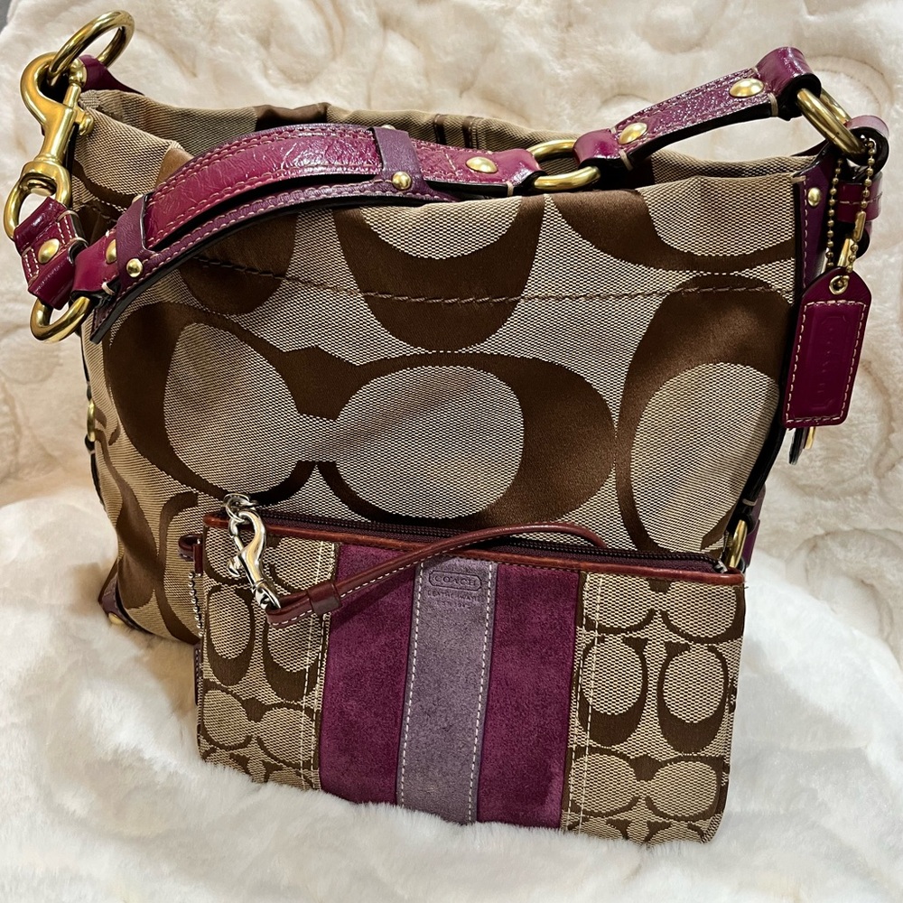 COACH Carly Hobo Leather Bag With Wristlet